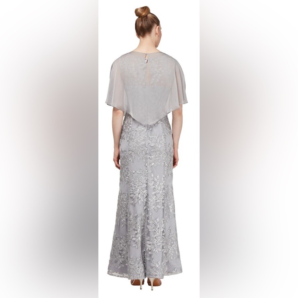 Ignite Evenings Embelished Mesh Asymetrical Cape gown silver/grey $180.00 12 - Picture 2 of 16